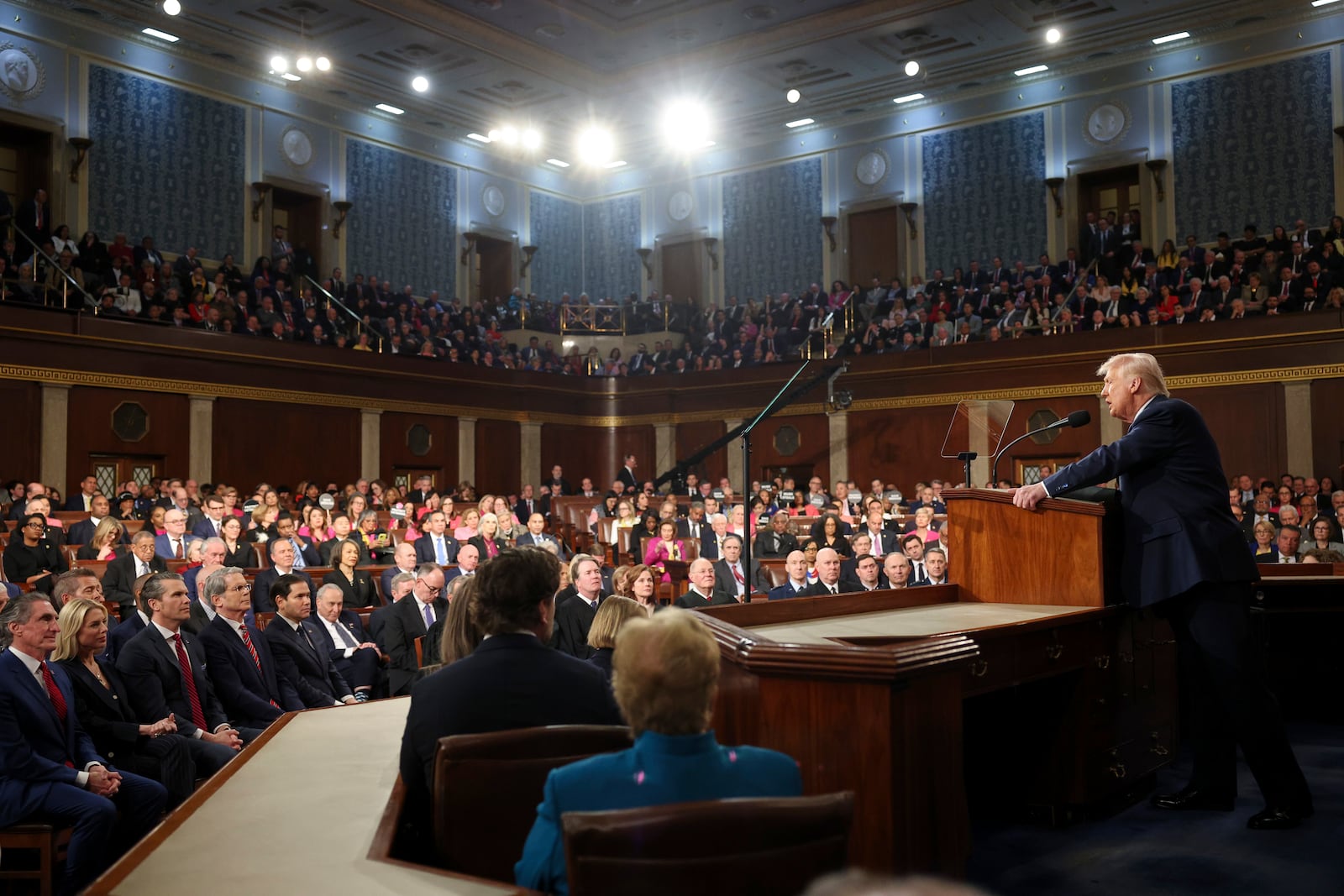 President Donald Trump addresses a joint session of Congress at the Capitol in Washington, Tuesday, March 4, 2025. (Win McNamee/Pool Photo via AP)