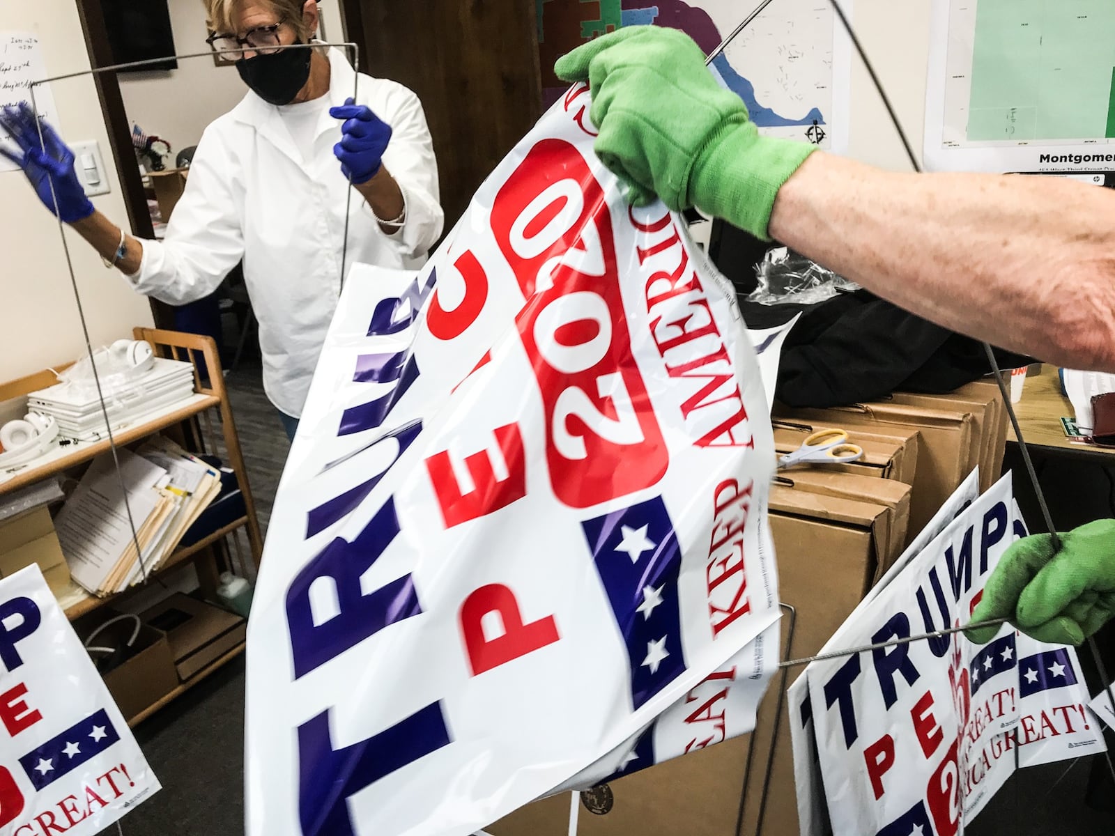 Montgomery County Republican headquarter have distributed 6,500 signs in Montgomery County so far this political season. Twenty five to thirty  volunteers work at the Linden Ave. Location.