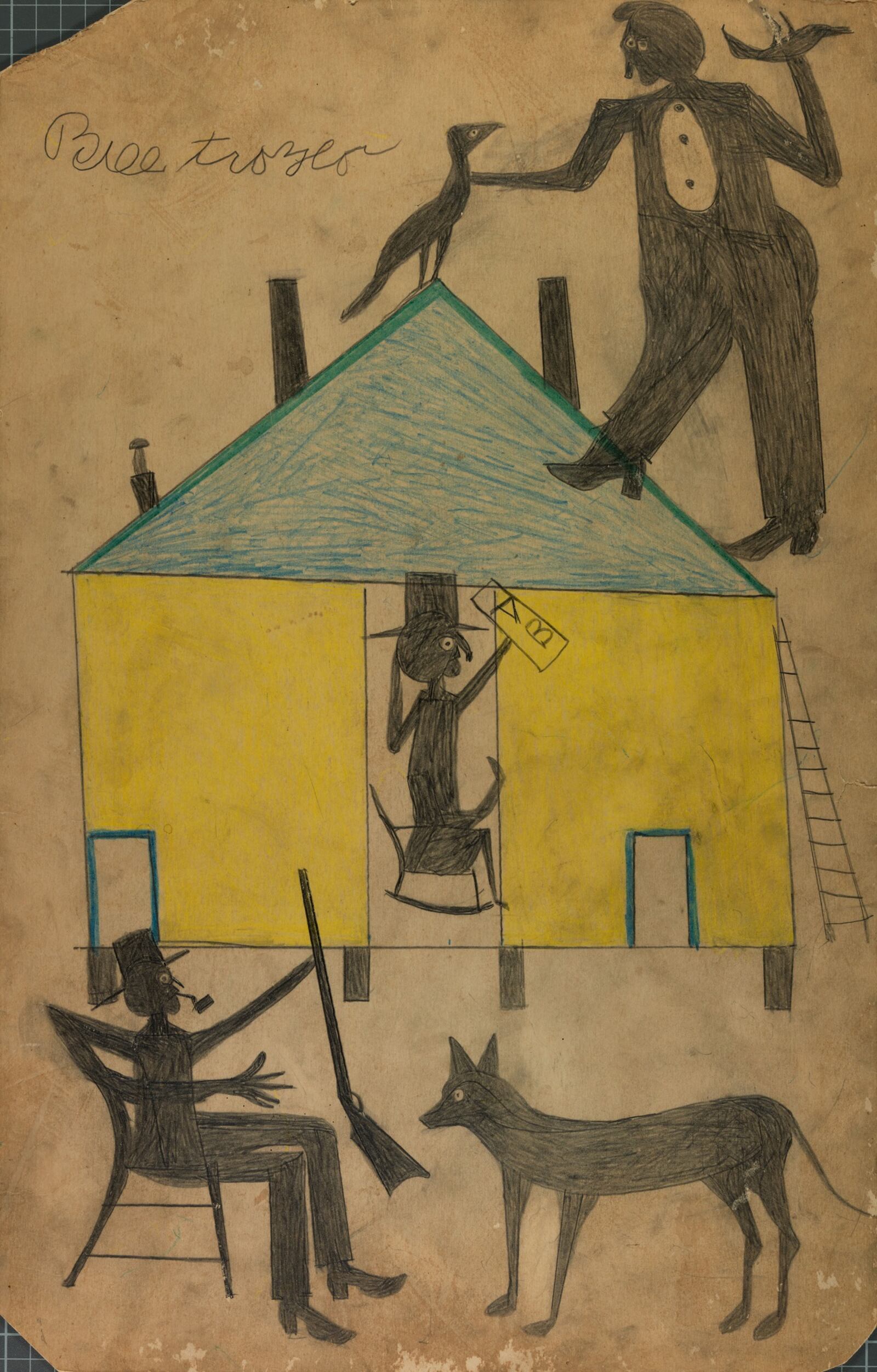 Untitled (Yellow and Blue House with Figures and Dog) from the
collection of the Smithsonian American Art Museum @1994 Bill Traylor Family Trust