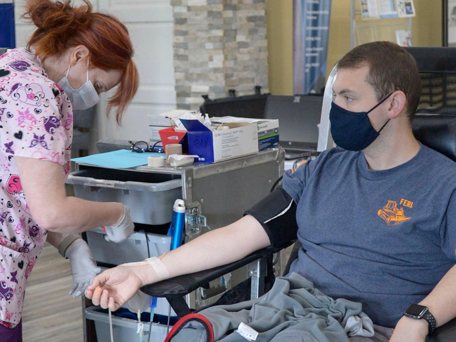 Second Lt. Dylan Hazlett, Air Force Institute of Technology, donates blood Sept. 23 during a drive at Wright-Patterson Air Force Base. The Armed Services Blood Program mission is to provide blood and blood products to U.S. armed forces needed on the battlefield, as well as in military treatment facilities worldwide. U.S. AIR FORCE PHOTO/SENIOR AIRMAN EMILY RUPERT