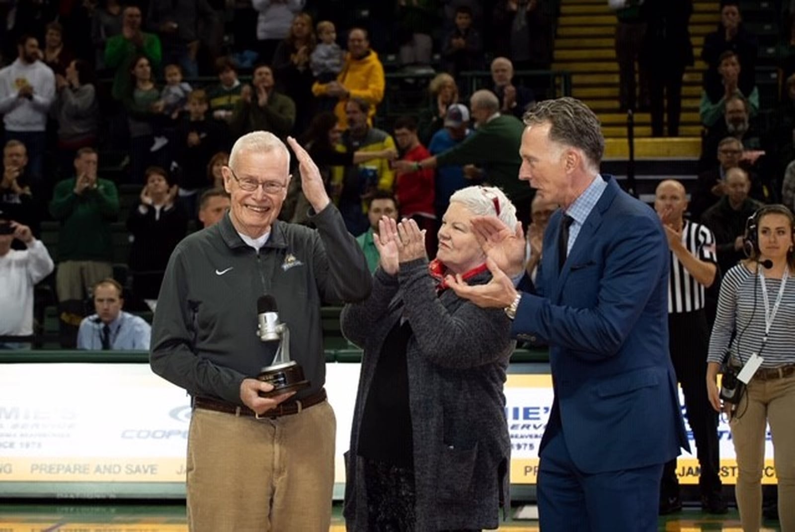 Gordie Wise and his wife, Susie, with Wright State Athletic Director Bob Grant (right). CONTRIBUTED