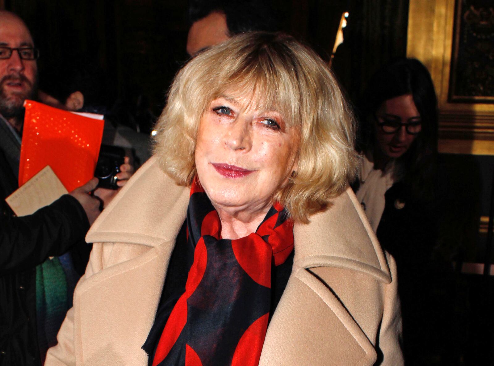 FILE - This March 3, 2014 file photo shows British singer Marianne Faithfull at the Stella McCartney's ready-to-wear fall/winter 2014-2015 fashion collection presented in Paris. (AP Photo/Thibault Camus, File)