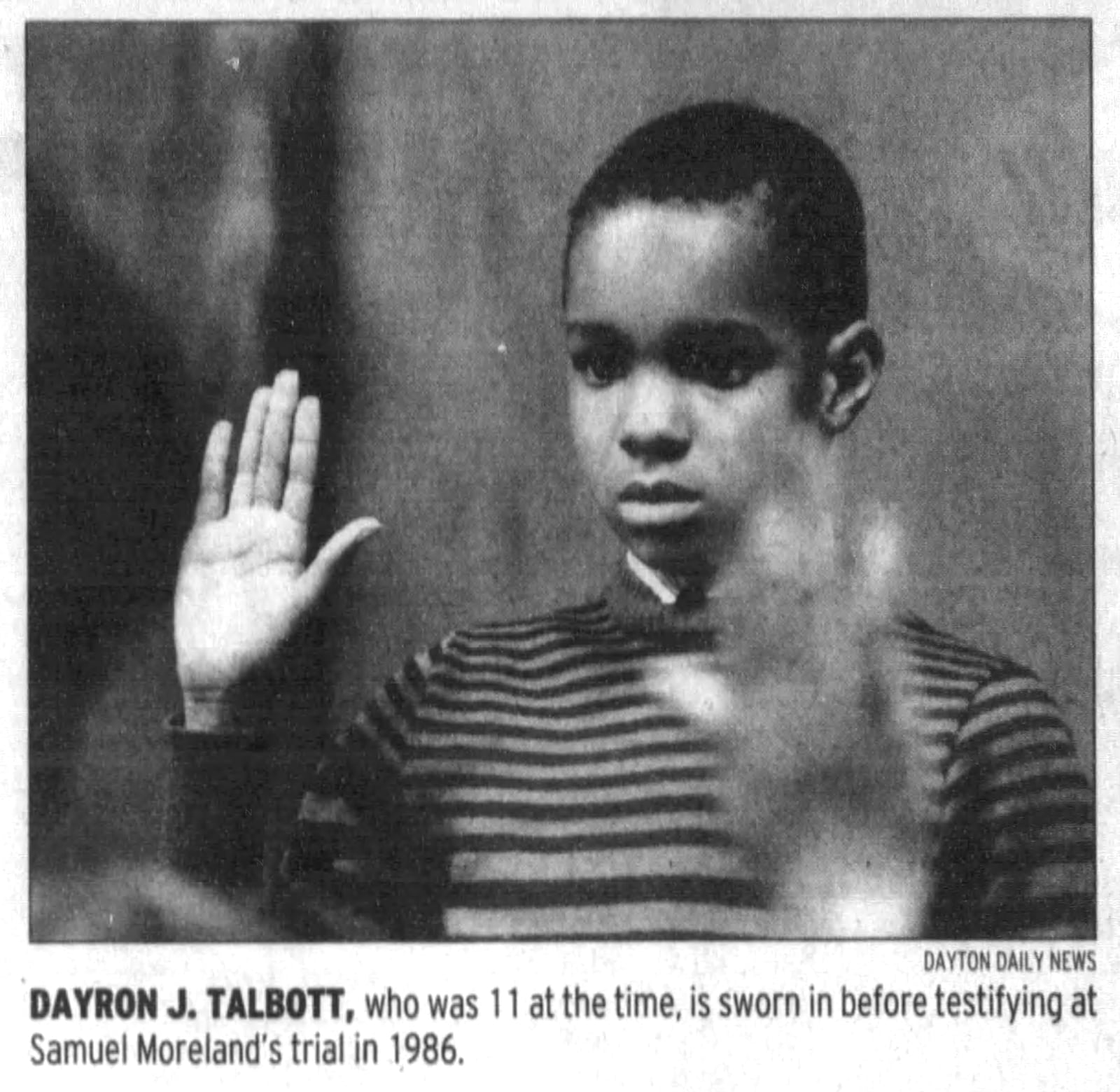 Dayron Talbott, 11, testifies during the trial of Samuel Moreland in 1986. DAYTON DAILY NEWS ARCHIVES.