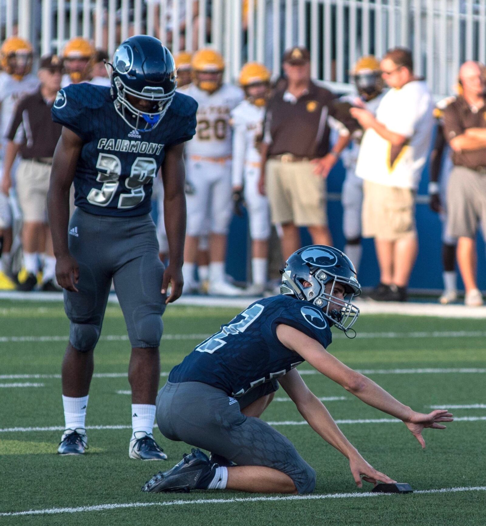 Fairmont's Tole Kikubi (left) was a kicker on the junior varsity team last year. CONTRIBUTED