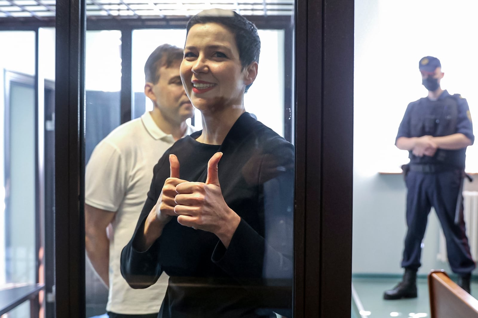 FILE - Belarus opposition activists Maria Kolesnikova attends a court hearing in Minsk, Belarus, on Aug. 4, 2021. (Ramil Nasibulin/BelTA pool photo via AP, File)