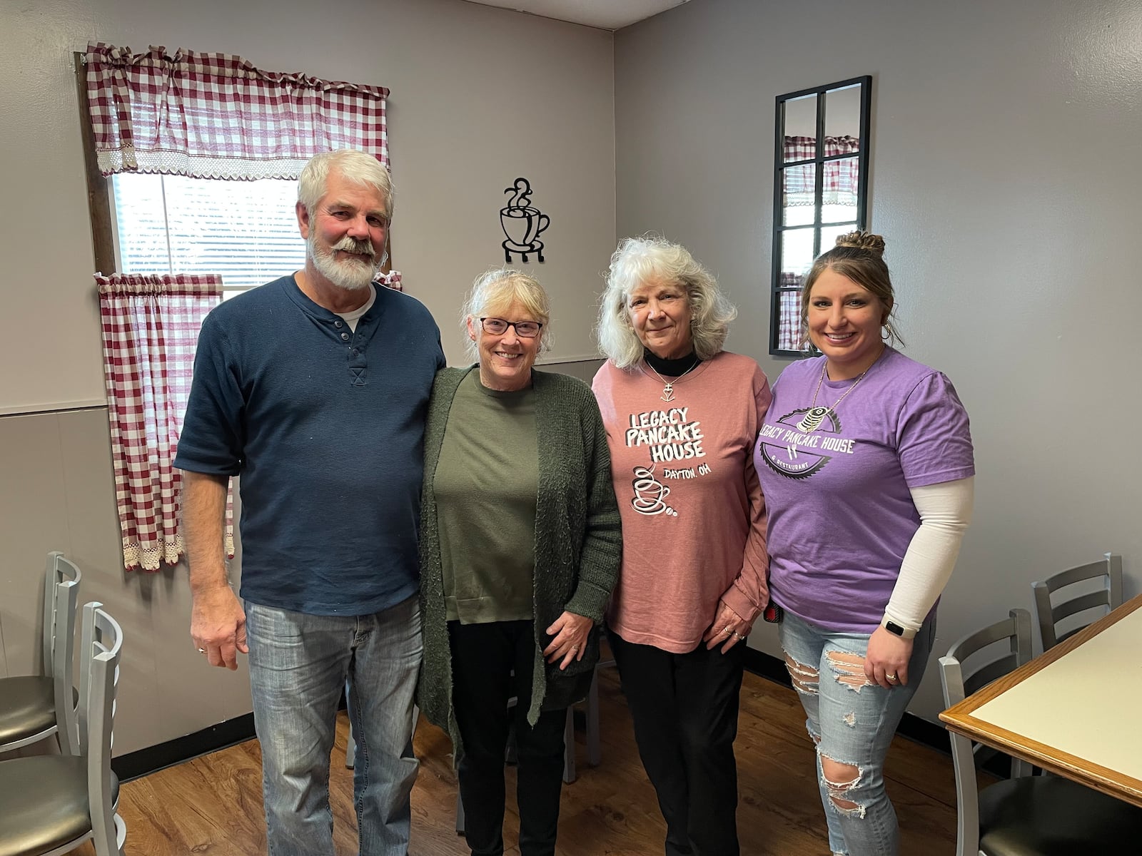 Pictured (left to right) is Kevin and Kelly McClure, the owners of Holly's Home Cooking, and Nancy Maybury and Mary Teegarden, the mother-daughter duo that own Legacy Pancake House. NATALIE JONES/STAFF