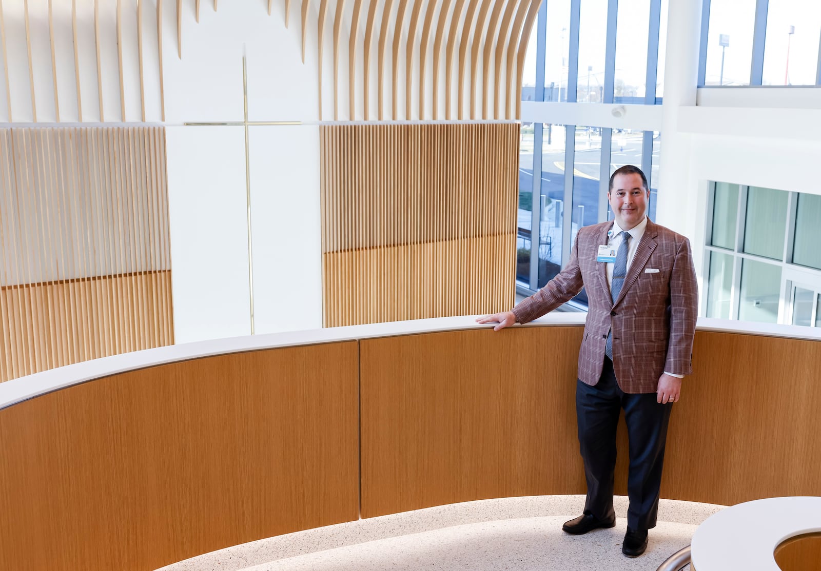 Jason Asic, President of Mercy Health Kings Mills Hospital, gives a tour of the new hospital on Kings Island Dr. in Mason that could be open in the first quarter of 2024. NICK GRAHAM/STAFF