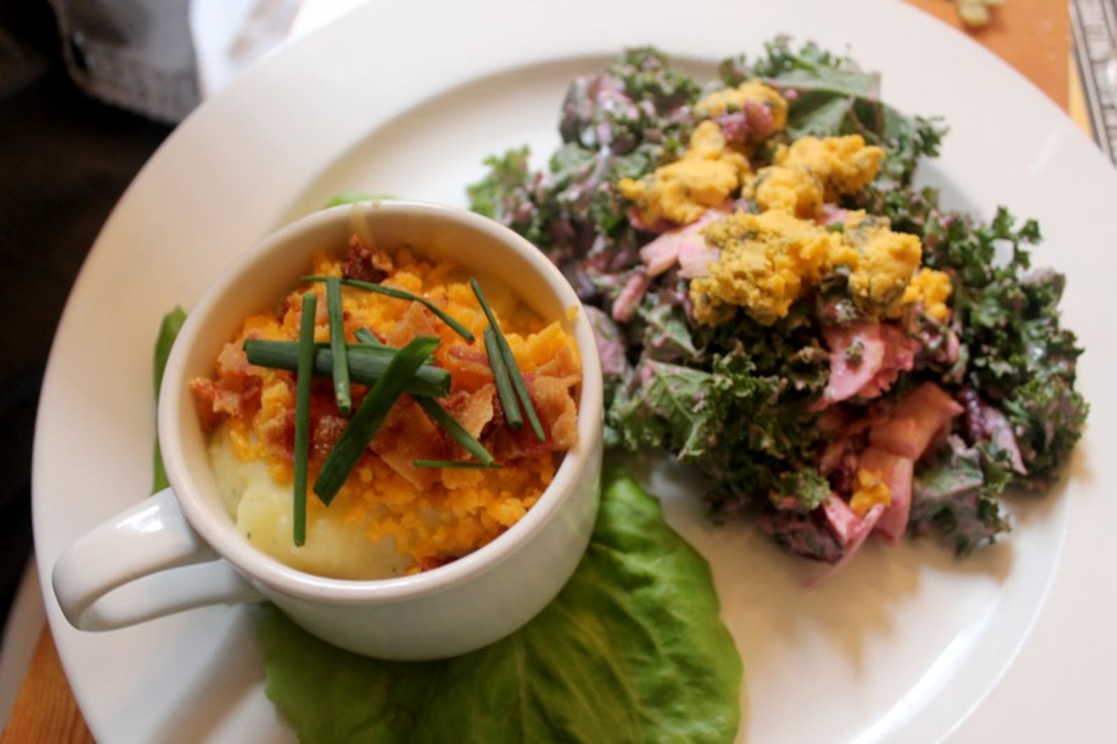 The raw kale salad with the potato soup. We checkout weekday brunch at Lily's Bistro in the Oregon District. Photo by Amelia Robinson.