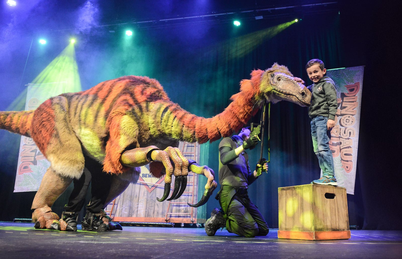 Traverse prehistoric lands with dinosaurs and other fun characters during Dinosaur World Live at the Victoria Theatre on Sunday, April 21. 