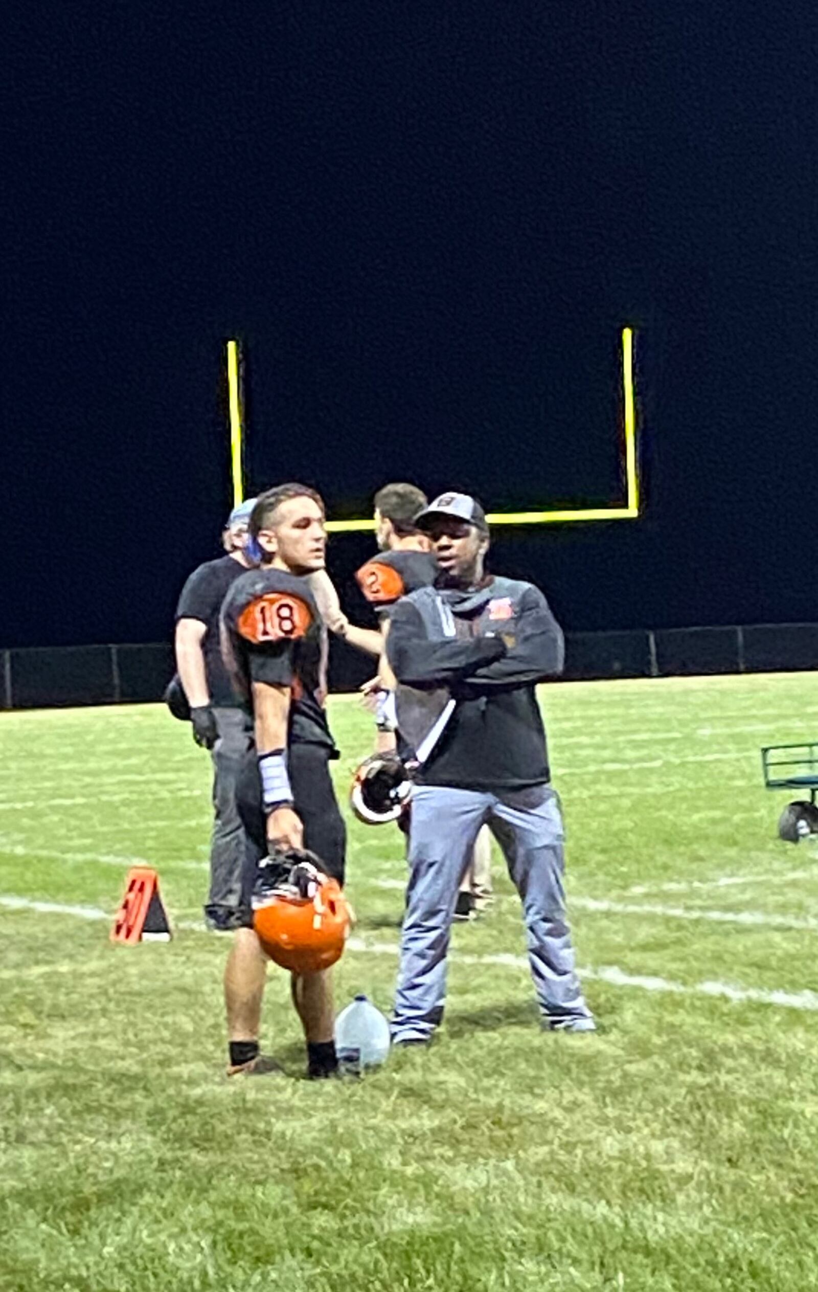 Connor Jones talks to Bradford coach Marcus Calvert after a game. CONTRIBUTED