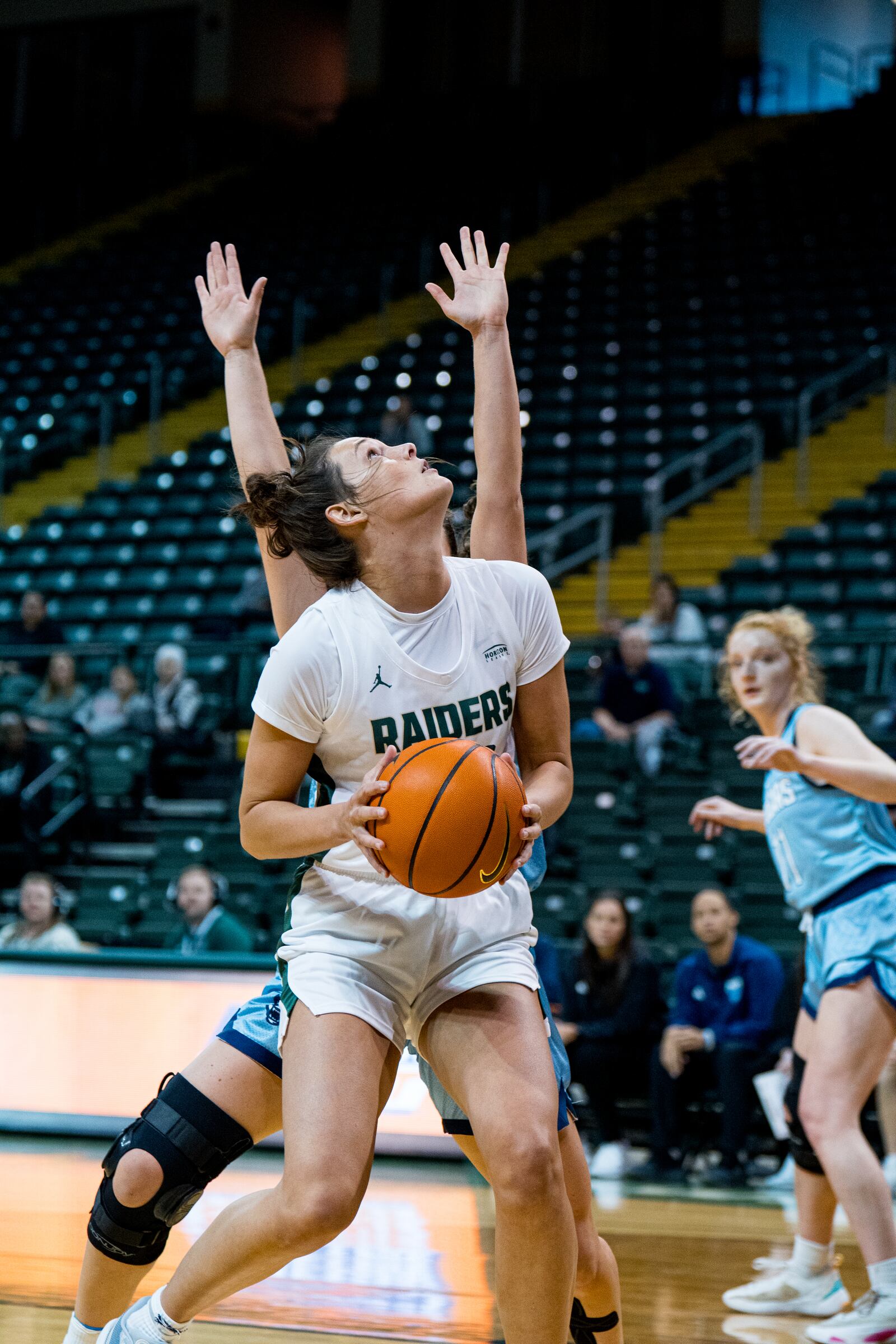 Wright State's Layne Ferrell looks to put up a shot vs. Mount Vernon Nazarene during a game at the Nutter Center on Nov. 14, 2023. Wright State Athletics photo