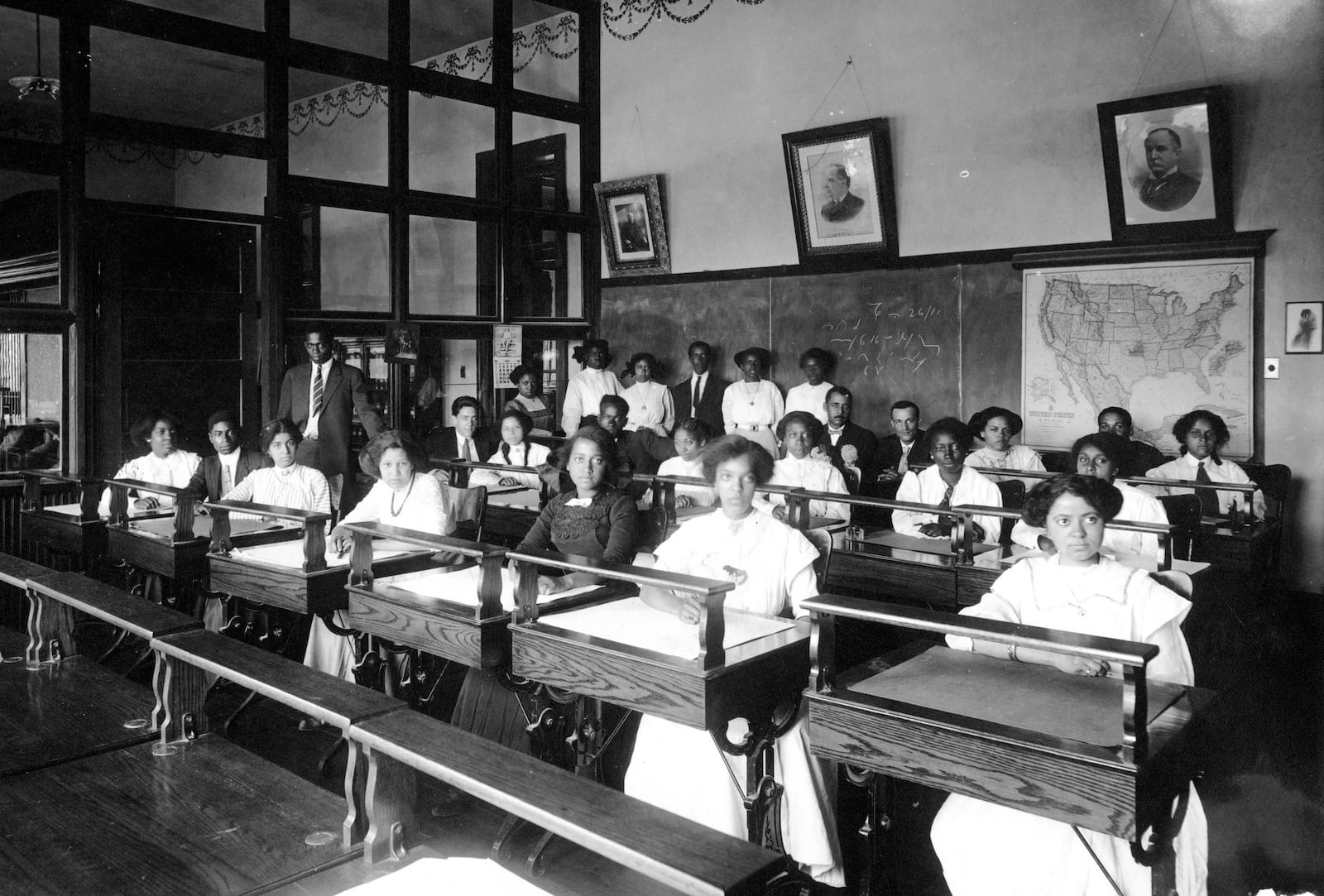 A scene of a banking class at the Combined Normal and Industrial Department at Wilberforce University which would become Central State University.  Reprinted by permission of Central State University Archives, Wilberforce, OH