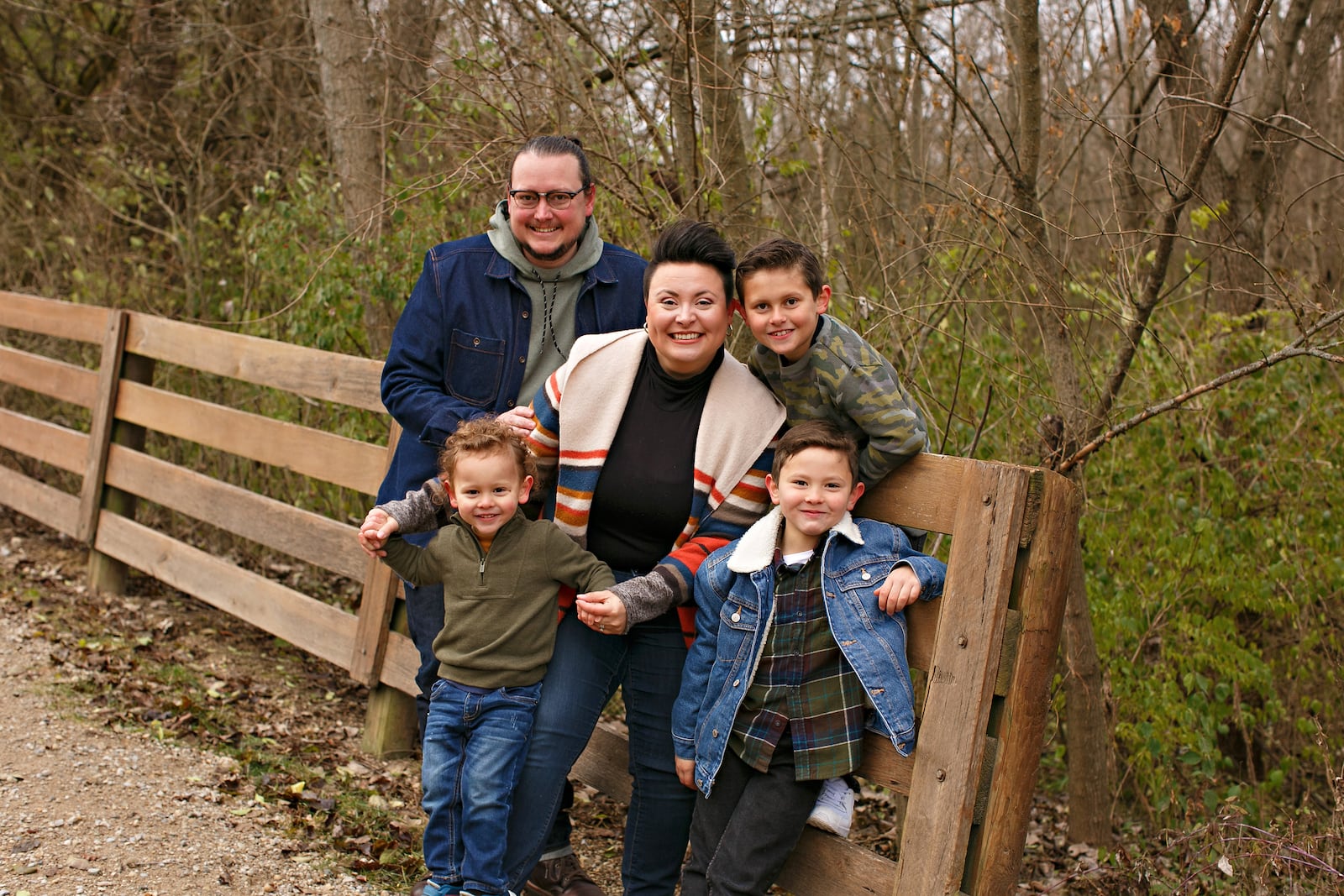 The Cross family in 2021. During the pandemic, the family rediscovered their passion for being outdoors and started taking adventures together to local Metroparks. L-R back row - Brycen, Claire Andrew, front row Ari and Albie