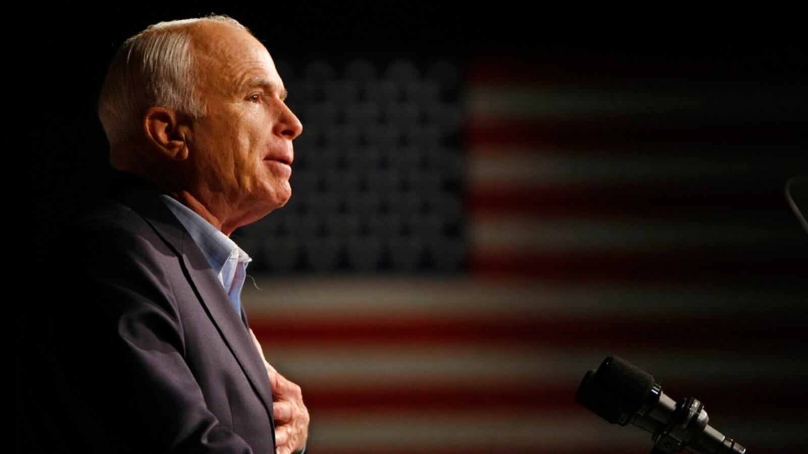 FILE - In this Oct. 11, 2008, file photo, Republican presidential candidate Sen. John McCain, R-Ariz., speaks at a rally in Davenport, Iowa. Arizona Sen. McCain, the war hero who became the GOP's standard-bearer in the 2008 election, has died. He was 81. His office says McCain died Saturday, Aug. 25, 2018. He had battled brain cancer.