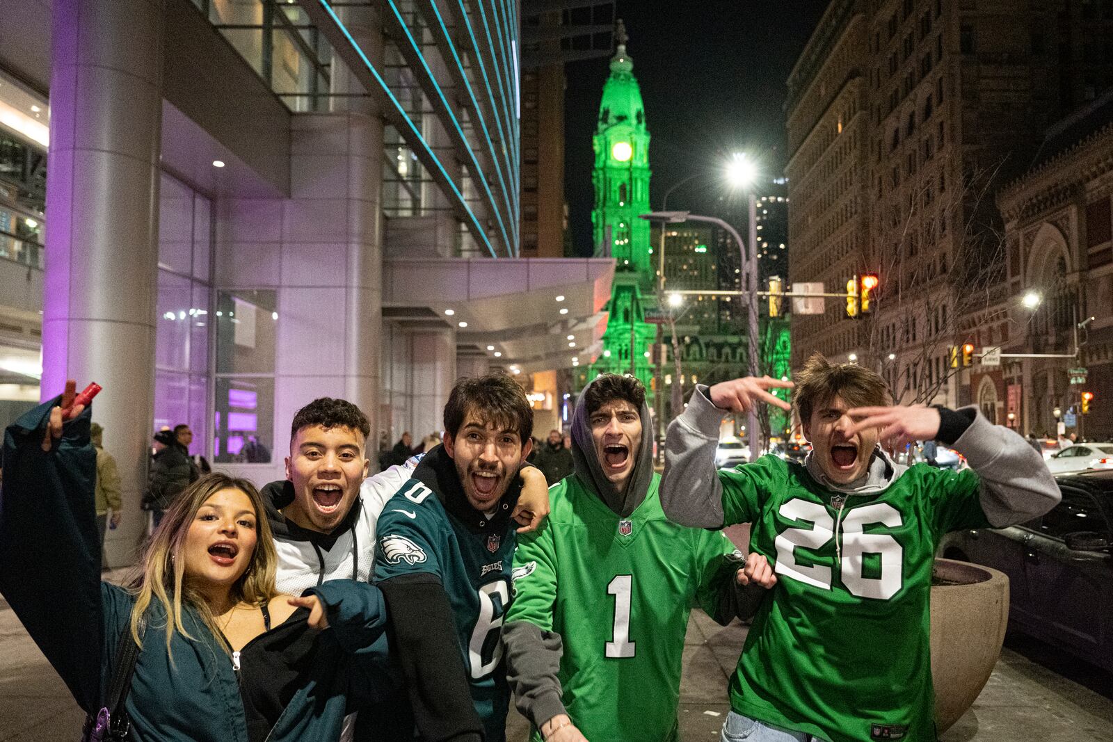 Philadelphia Eagles fans celebrate in Philadelphia after the team defeated the Washington Commanders in the NFC Championship NFL football game Sunday, Jan 26, 2025. (Jose F. Moreno/The Philadelphia Inquirer via AP)