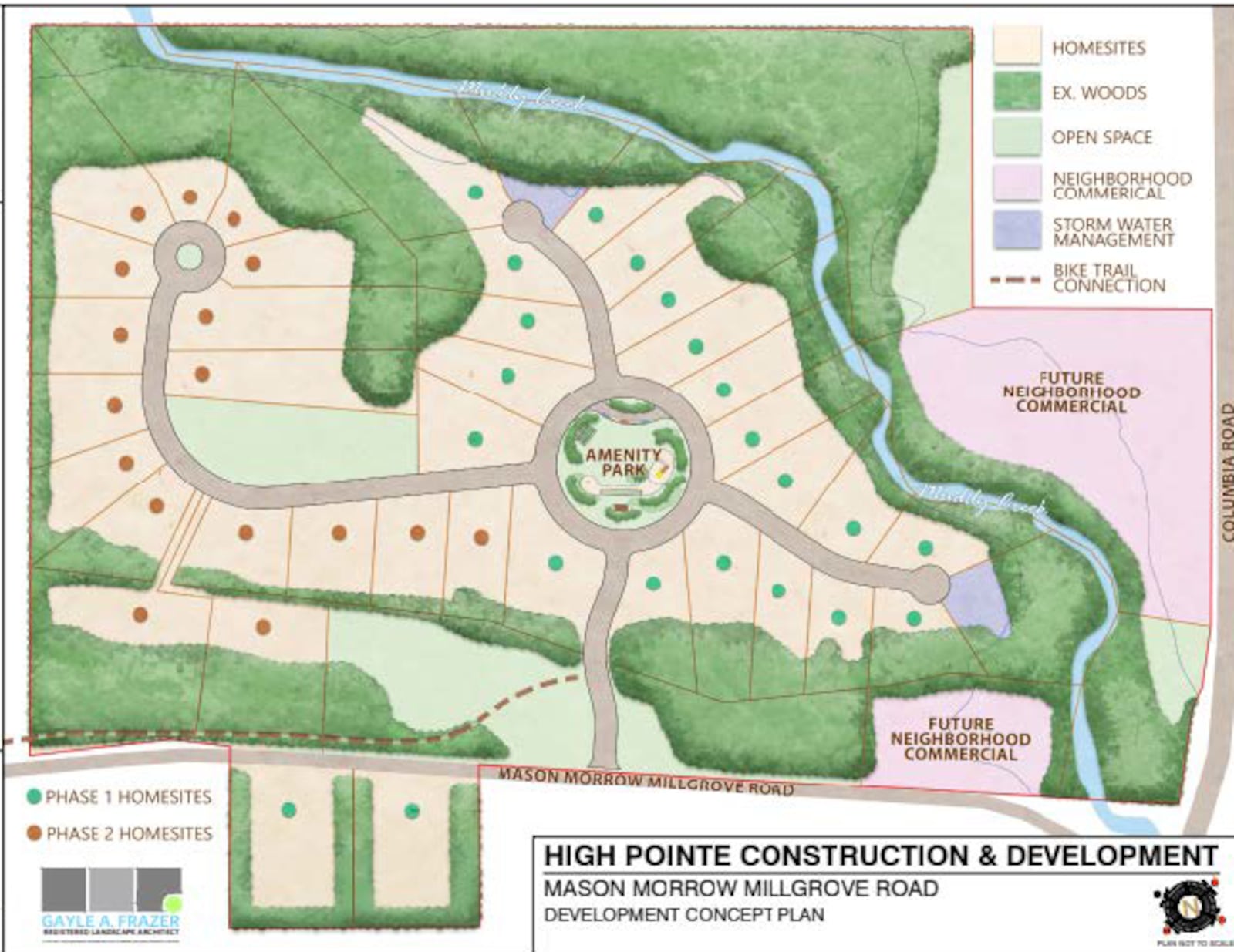 This is one of the concept plans for a proposed 42-home high-end subdivision off Mason-Morrow-Milgrove and Columbia roads. The city of Lebanon is selling more than 98 acres to High Pointe Construction & Development. CONTRIBUTED/CITY OF LEBANON