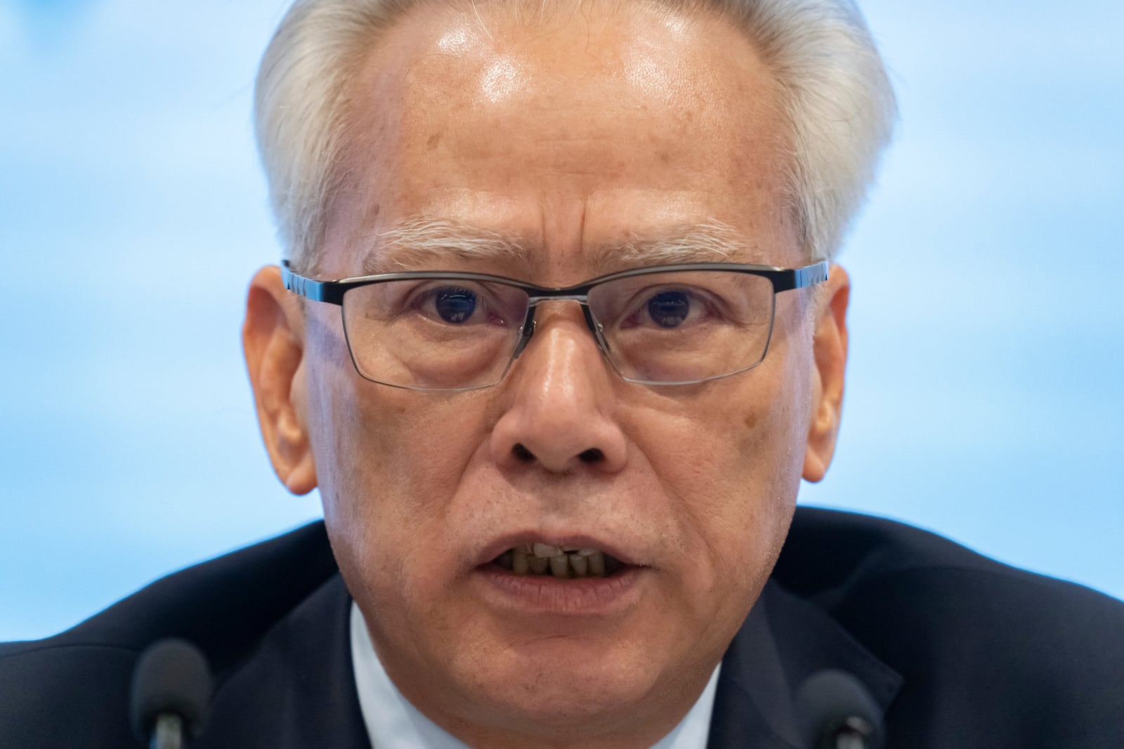 FILE - The sole candidate for the upcoming election for the Macao chief executive post, Sam Hou Fai, the city's former top judge, speaks at a press conference at the China-Portuguese-speaking Countries Commercial and Trade Service Platform Complex in Macao, Saturday, Sept. 28, 2024. (AP Photo/Anthony Kwan, File)