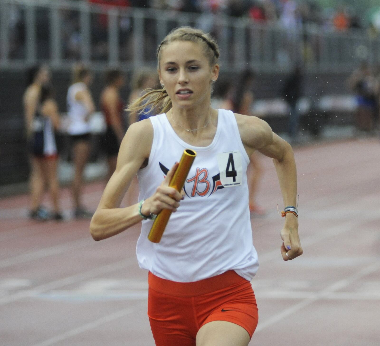 Beavercreek junior Taylor Ewert anchored the Beavers to a 3,200-meter relay record in the Division I regional track and field meet at Wayne High School on Wednesday, May 22, 2019. MARC PENDLETON / STAFF