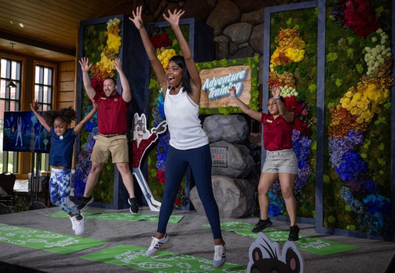 Great Wolf Lodge venues across the nation, including in Mason, Ohio, now have a workout for families called “Adventure Training with the Great Wolf Pack” that is led by actress Gabrielle Union. She is seen in this photo with her daughter, Kaavia. CONTRIBUTED