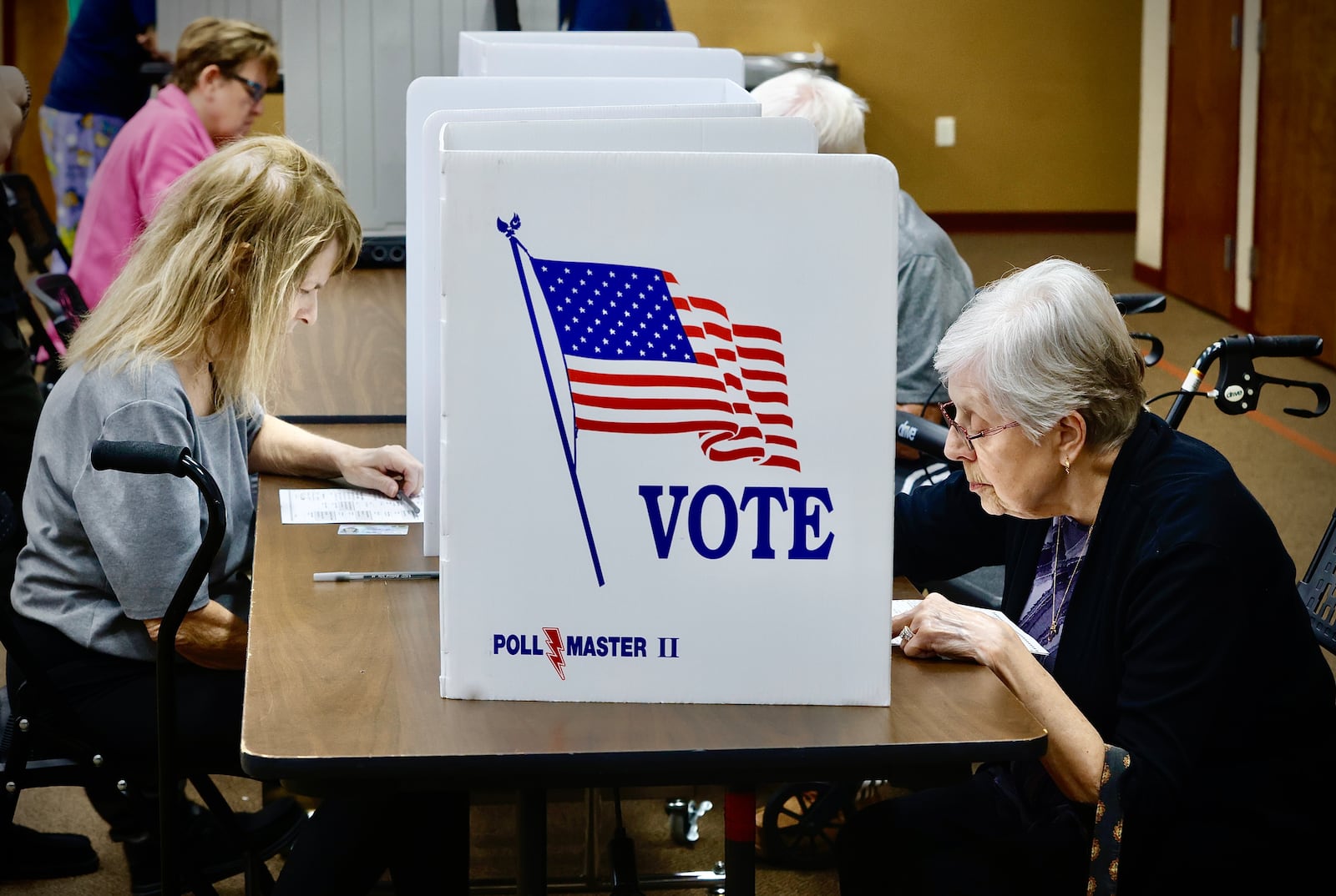 Voters cast their ballots at the North Huber Heights Baptist Church on Tuesday, Nov. 5, 2024. MARSHALL GORBY / STAFF