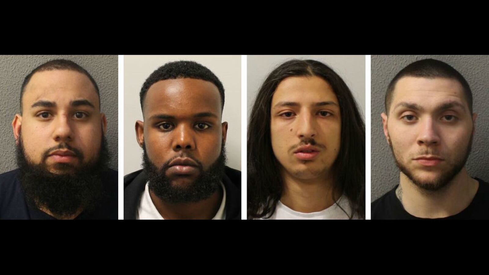 Aron Thomas, from left, Hamza Ahmed, Elyace Hamchaoui and Joshua Miller were convicted in May 2018 in London of possessing firearms with the intent to endanger life. Thomas was sentenced to life in prison’ the others received varying sentences.