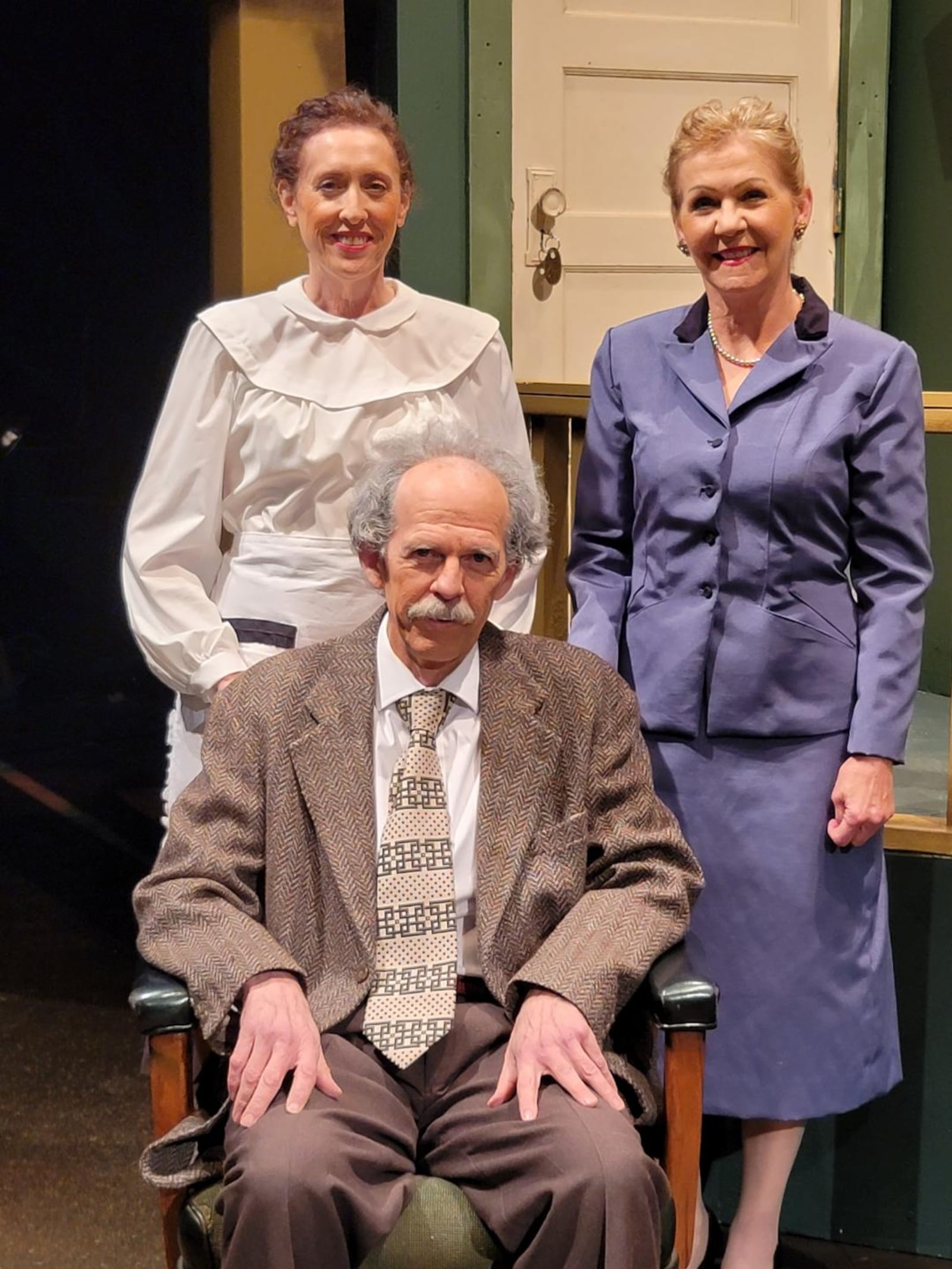 Left to right: Rachel Oprea (Helen Dukas), Jim Walker (Albert Einstein) and Peggy McDonald-Allen (Margaret Harding) in Dayton Theatre Guild's production of "Relativity." CONTRIBUTED