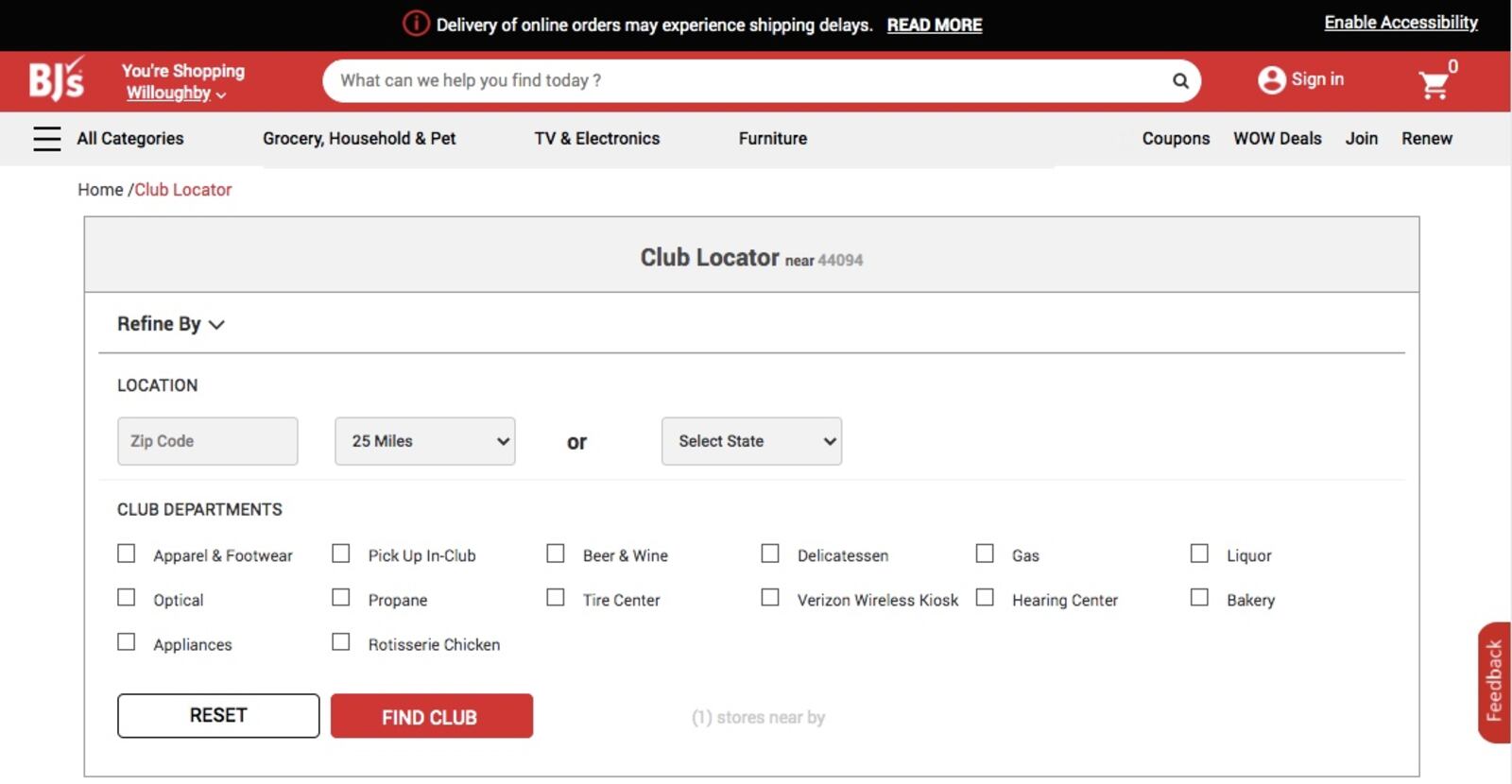 BJ's Optical Club Locator