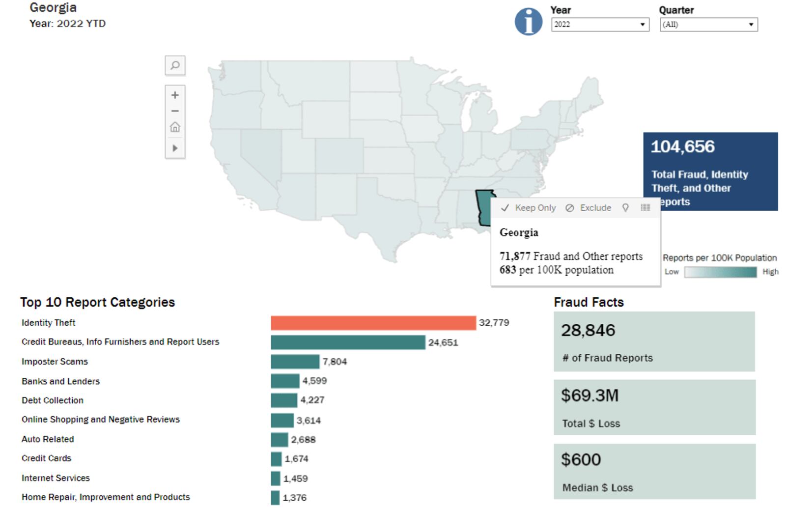 Georgia fraud and ID theft map