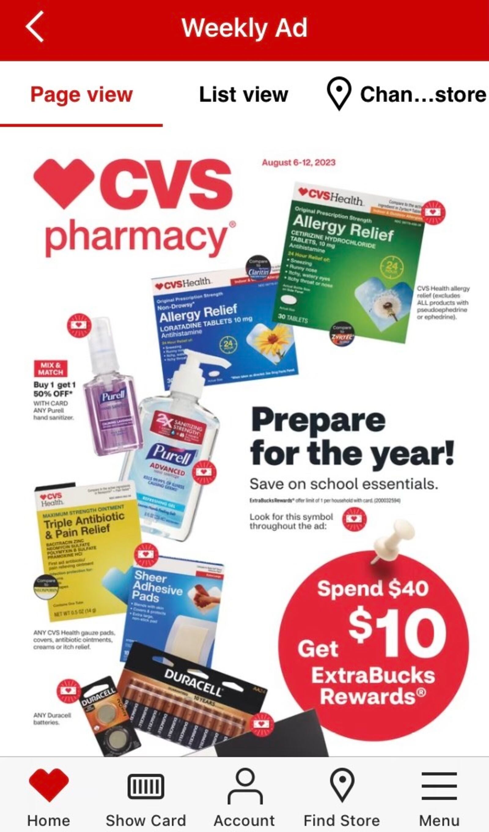 Weekly ad in CVS app