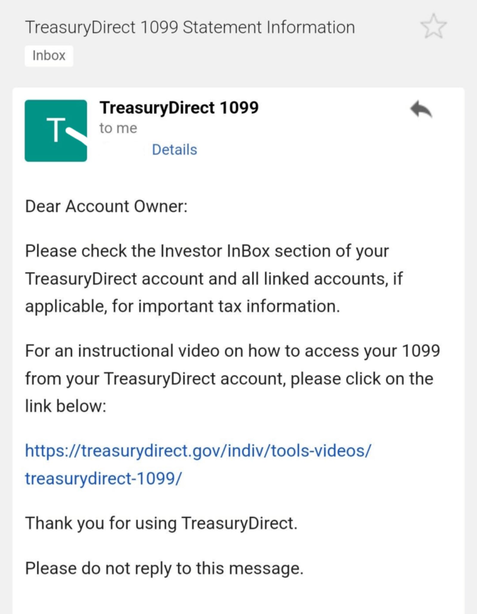 TreasuryDirect email