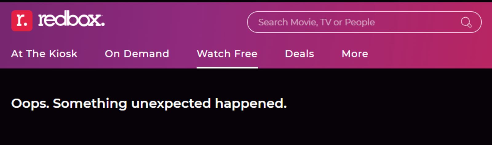 Redbox streaming tv service error message