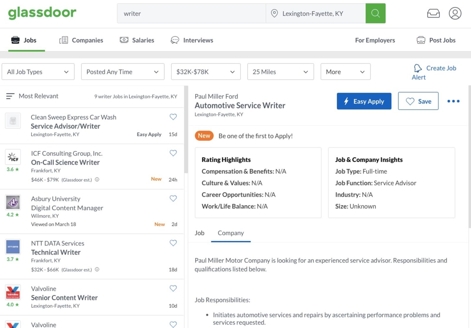 Glassdoor writer jobs