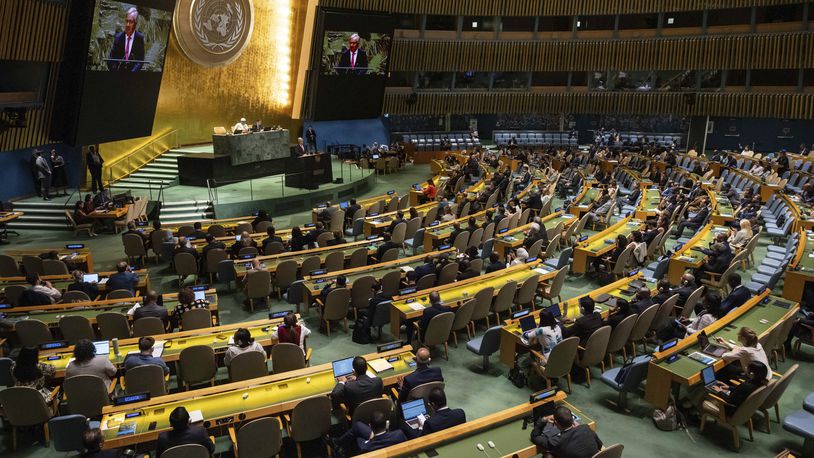 António Guterres, United Nations Secretary-General, speaks during the 79th session of the United Nations General Assembly, Tuesday, Sept. 10, 2024. (AP Photo/Yuki Iwamura)