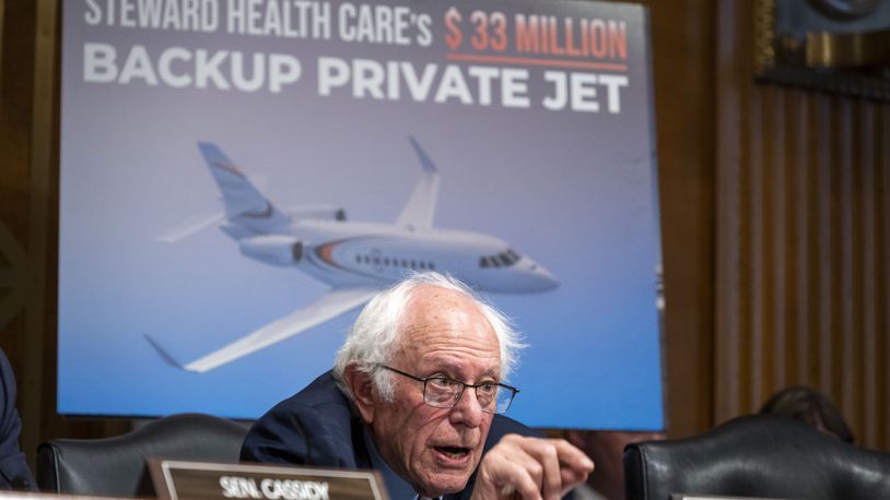 Sen. Bernie Sanders, I-Vt., speaks during a Senate Health, Education, Labor, and Pensions hearing to examine the bankruptcy of Steward Health Care on Thursday, Sept. 12, 2024 on Capitol Hill in Washington. (AP Photo/Kevin Wolf)