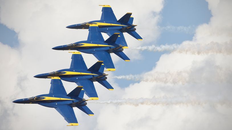 The U.S. Navy Blue Angels flight team performs at the Dayton Air Show on Sunday June 23, 2024. MARSHALL GORBY / STAFF