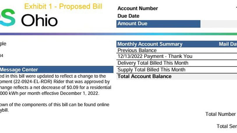 One example of the proposed AES Ohio bill format approved Wednesday by the Public Utilities Commission of Ohio. THOAMS GNAU/STAFF