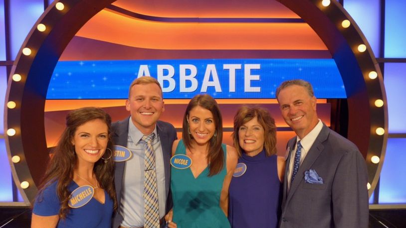 The Abbate family recently competed on Family Feud. From left to right: Michelle Hinders, Justin Hinders, Nicole Abbate, Kathy Abbate and Vito Abbate. Michelle, Justin and Nicole are all University of Dayton graduates. CONTRIBUTED