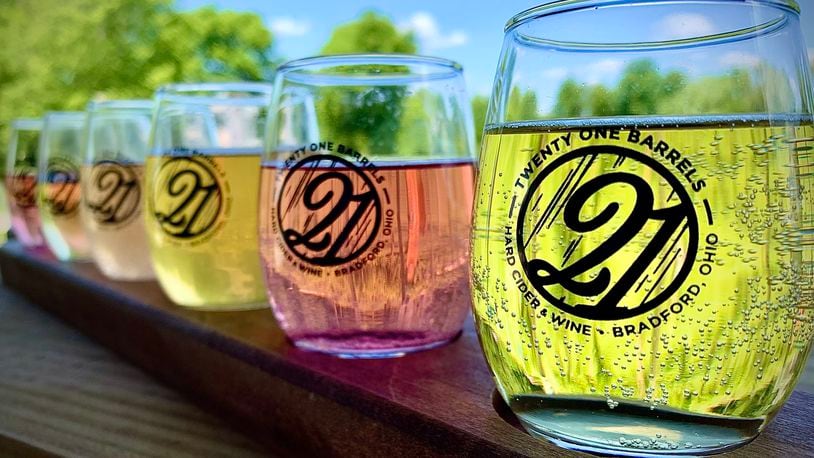 Twenty One Barrels has 12 taps of apple-based hard cider with 30 to 40 different flavors they rotate through in their taproom. MARSHALL GORBY/STAFF