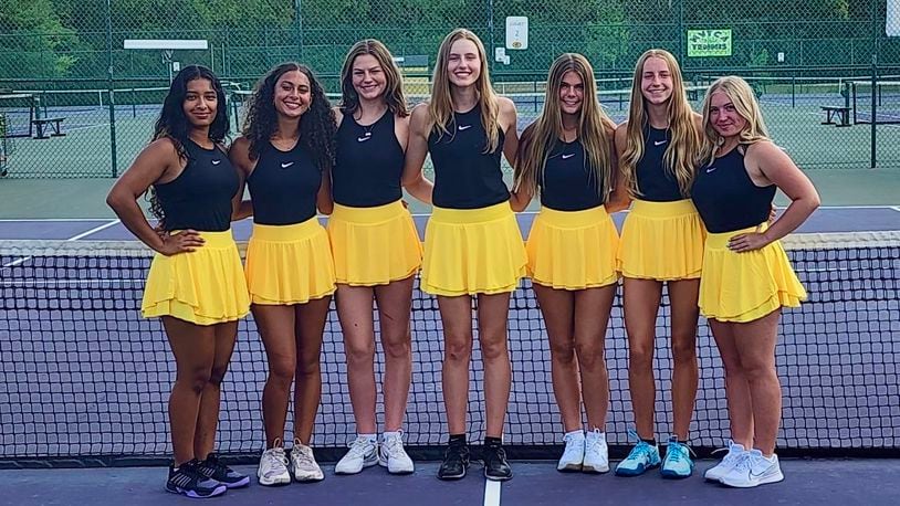 All seven of the Centerville Elks advanced to the Division I Southwest District Tournament (L to R) Marisa Edwards, Eve Alappatt, Reese Davis, Sasha Riley, Hazel Rindler, Elise Hedrick, Emma Morr) - CONTRIBUTED