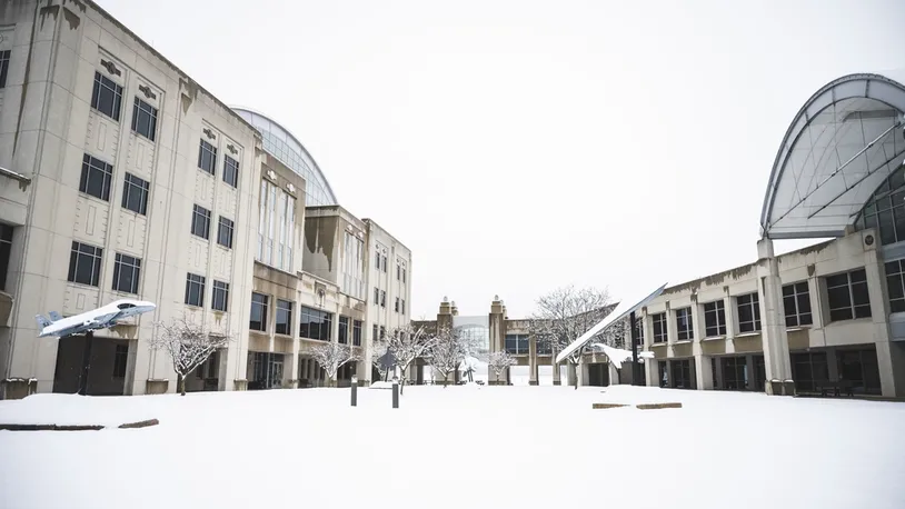 Snow covers a corridor near Air Force Life Cycle Management Center program executive offices Jan. 22 at Wright-Patterson Air Force Base this year. (U.S. Air Force photo by Hannah Carranza)