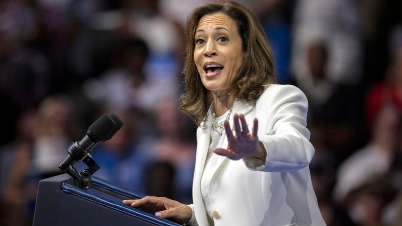 Democratic presidential nominee Vice President Kamala Harris speaks at a campaign rally Thursday, Aug. 29, 2024, in Savannah, Ga. (AP Photo/Stephen B. Morton)