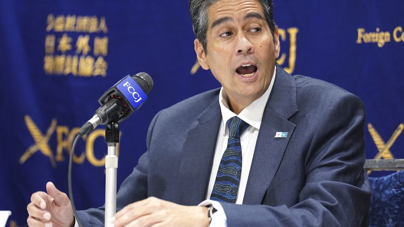 FILE - Palau's President Surangel Whipps Jr. speaks during a press conference at the Foreign Correspondents' Club of Japan (FCCJ), June 15, 2023, in Tokyo. (AP Photo/Eugene Hoshiko, File)