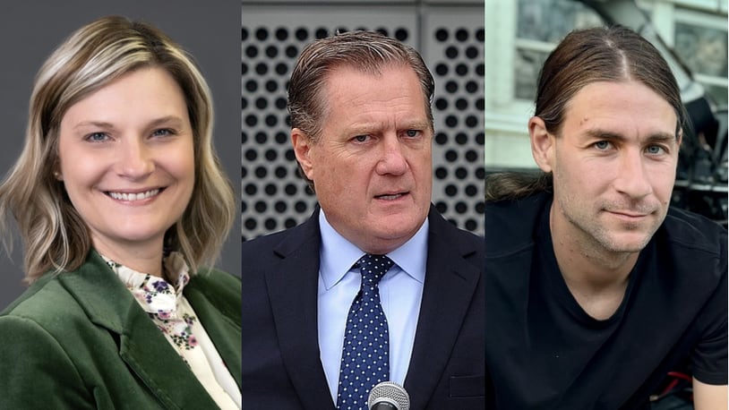 Candidates for Ohio's 10th Congressional District in the November 2024 election, from left: Democrat Amy Cox, incumbent Republican Mike Turner, independent Michael Harbaugh.