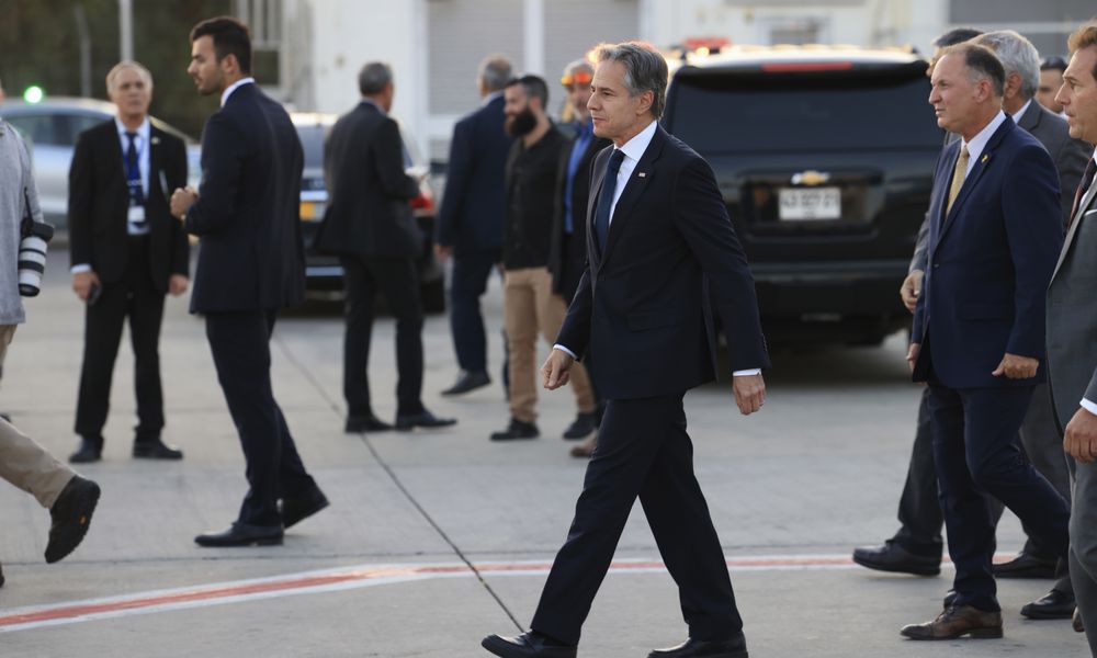 U.S. Secretary of State Antony Blinken walks after his arrival in Tel Aviv, Israel, Sunday, Aug. 18, 2024. (Kevin Mohatt/Pool Photo via AP)