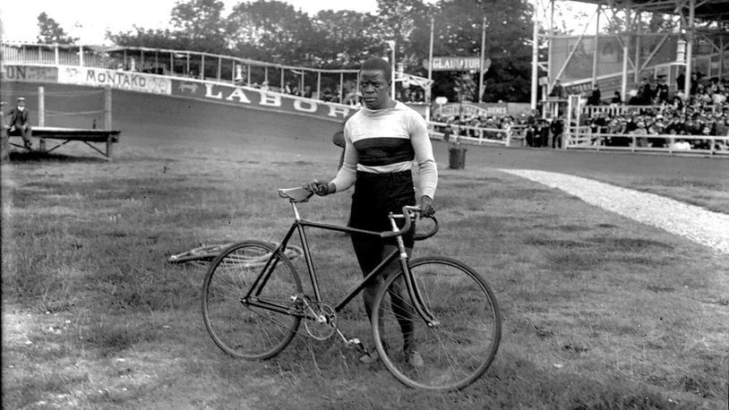 Major Taylor was a cyclist who began his professional career in 1896 at the age of 18. By the time this photo was taken in 1907 at the Vélodrome Buffalo race track in Paris, Taylor had a distinguished career and was staging a comeback. (National Library of France)