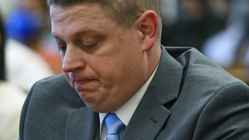 FILE - Former Kansas City police detective Eric DeValkenaere listens to witness statements during his sentencing hearing, March 4, 2022 in Kansas City, Mo. The Missouri Supreme Court on Tuesday, March 5, 2024 declined to hear an appeal by DeValkenaere, who is serving a six-year sentence for fatally shooting Cameron Lamb in 2019. (Jill Toyoshiba/The Kansas City Star via AP, File)