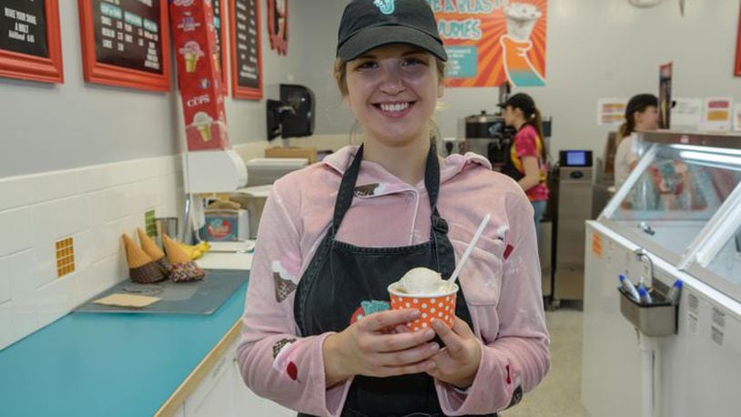 Jubie’s Creamery in Fairborn served decadent frozen treats for National Ice Cream for Breakfast Day on Saturday, Feb. 1. Visitors were able to order donut sundaes, hot chocolate and coffee floats and Cinnamon Toast Crunch ice cream all on Jubie's special menu. TOM GILLIAM / CONTRIBUTING PHOTOGRAPHER