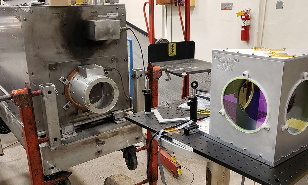 The calorimeter designated Big Bertha 1 (left) will eventually be replaced by the Air Force’s new High Energy Laser standard Radiation Pressure Power Meter (right). COURTESY PHOTO